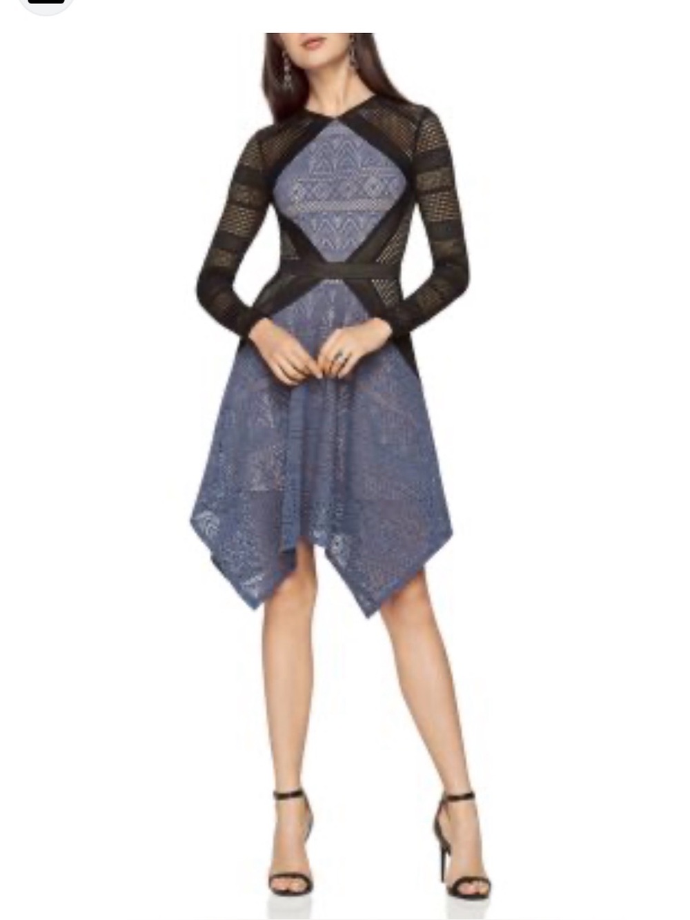 BCBG MaxAzria Chelsea Mesh-Inset Lace Handkerchief Hem Dress